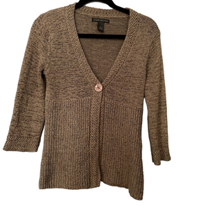 Elena Solano Brown Knit Cardigan One Button Front 3/4 Sleeve Size M
